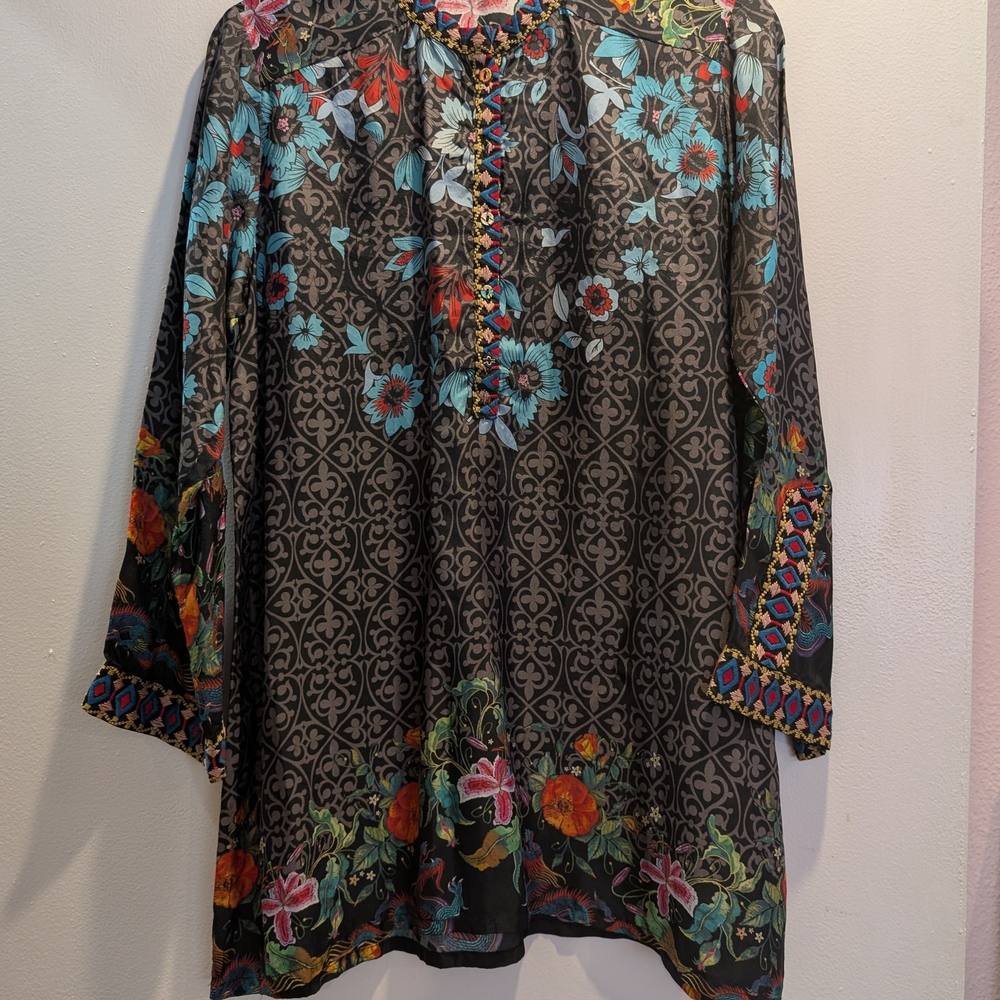 Johnny Was Black Floral Blouse